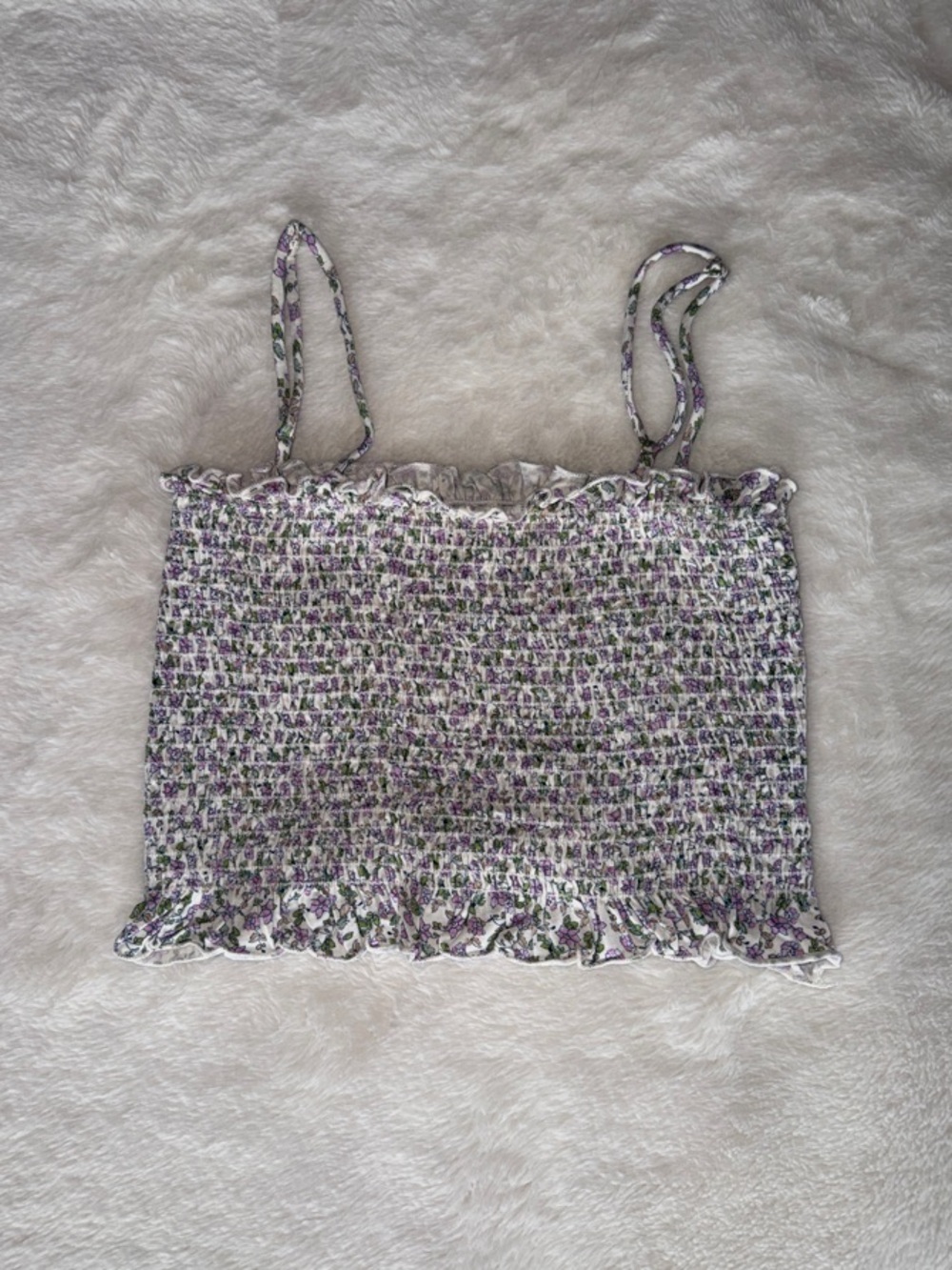 Tilly’s Floral Purple Smocked Ruffle Crop Top